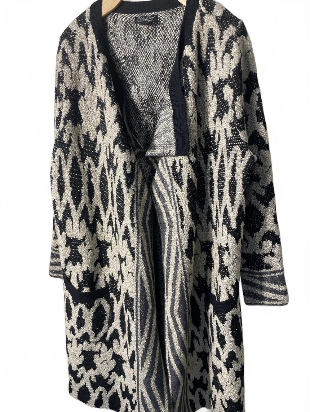Lucky Brand Long Cardigan Womens Sweater Size 1X Boho Black Gray Western Boho - Picture 6 of 6